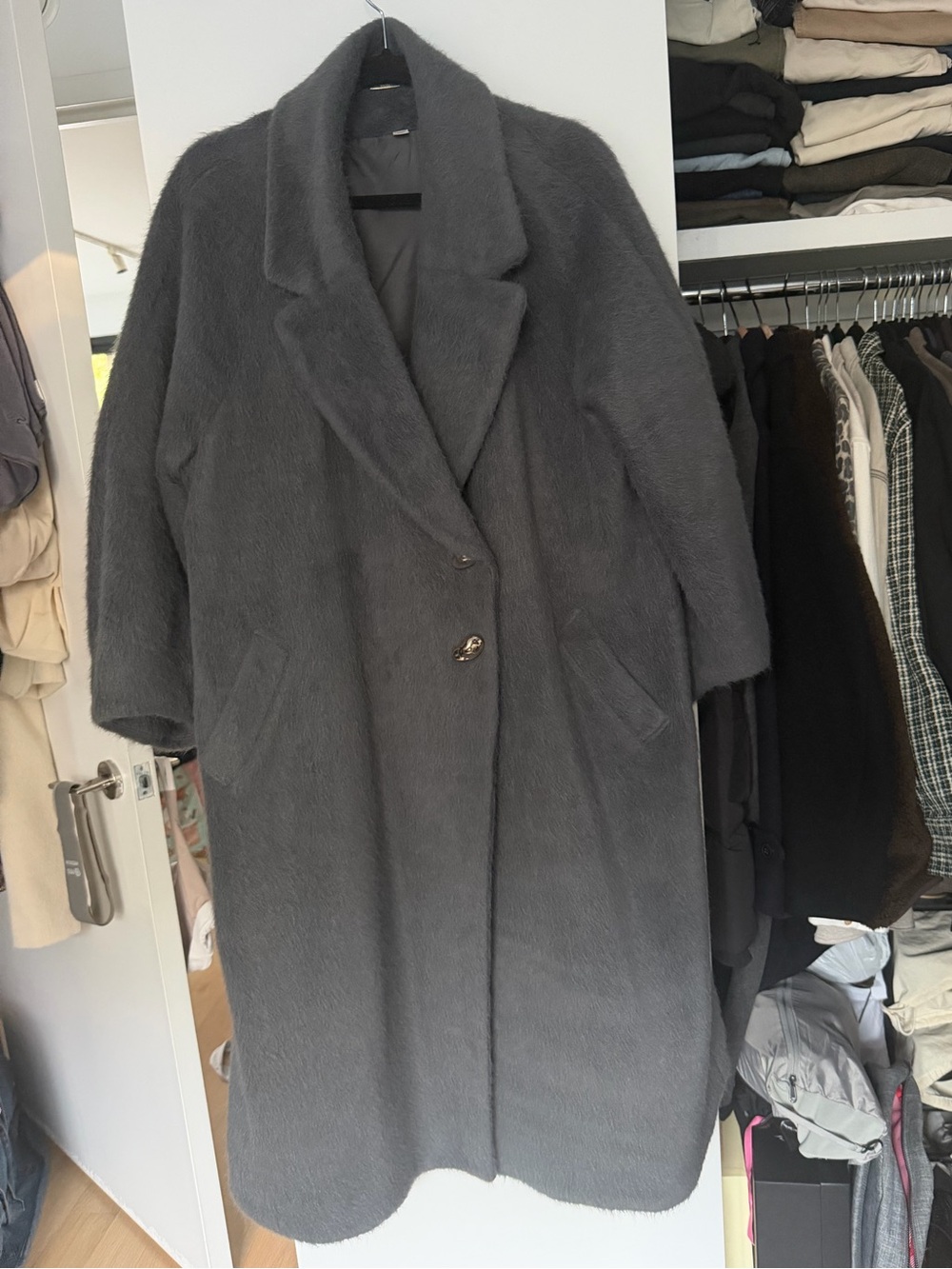 Womens Oversized Long Coat in Charcoal Gray